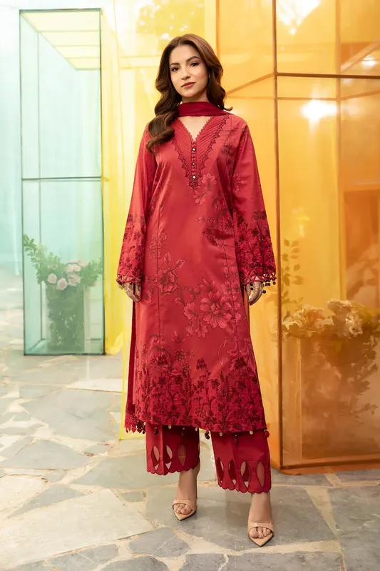 Maria B M Basic Summer Lawn 25 Red Organza – view 1 – Poshaq