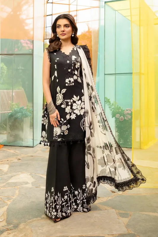 Maria B M Basic Summer Lawn 25 Black Organza – view 1 – Poshaq