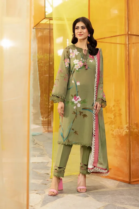 Maria B M Basic Summer Lawn 25 Green Organza – view 1 – Poshaq