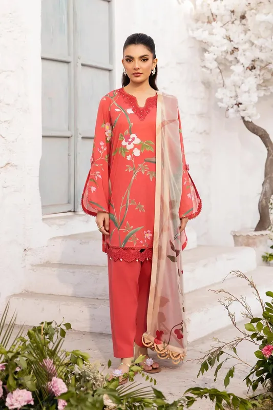 Maria B M Basic Summer Lawn 25 Red Organza – view 1 – Poshaq