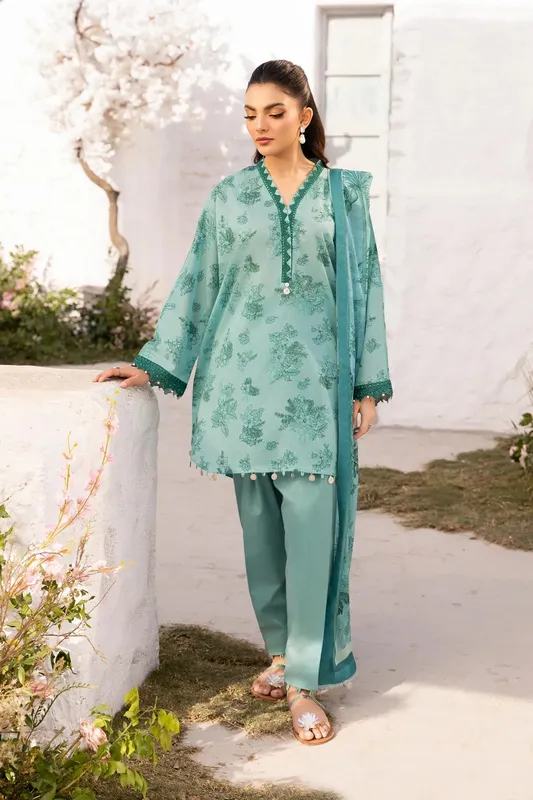 Maria B M Basic Summer Lawn 25 Blue Organza – view 1 – Poshaq