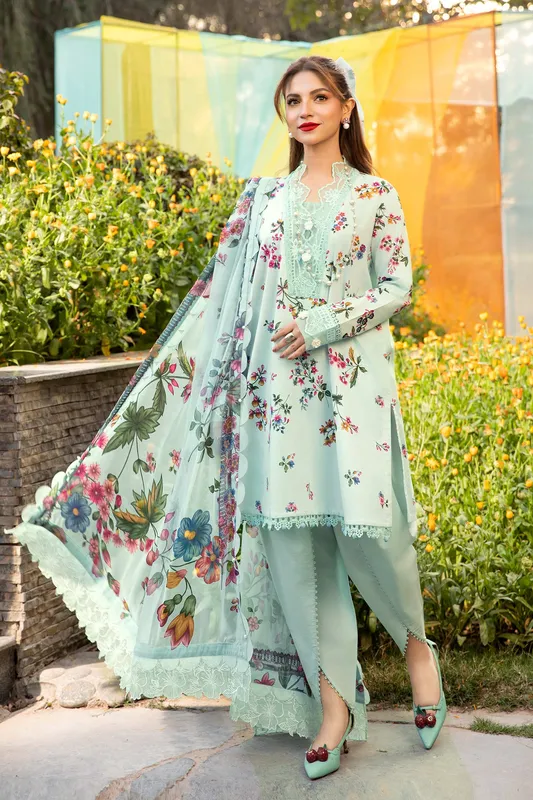 Maria B M Basic Summer Lawn 25 Blue Organza – view 1 – Poshaq