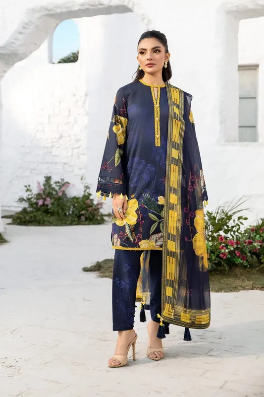 Maria B M Basic Summer Lawn 25 Blue Organza – view 1 – Poshaq