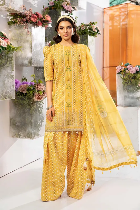 Maria B M Basic Summer Lawn 25 Yellow Organza – view 1 – Poshaq