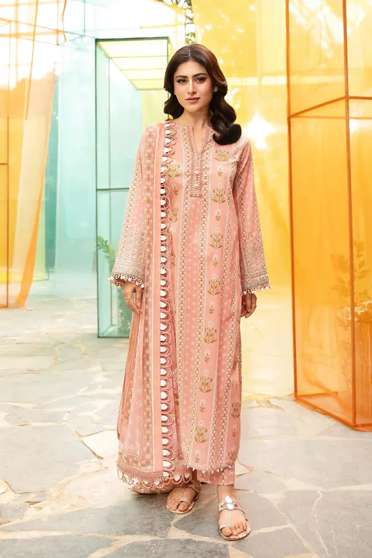Maria B M Basic Summer Lawn 25 Pink Organza – view 1 – Poshaq