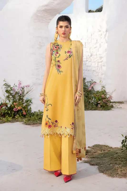 Maria B M Basic Summer Lawn 25 Yellow Organza – view 1 – Poshaq