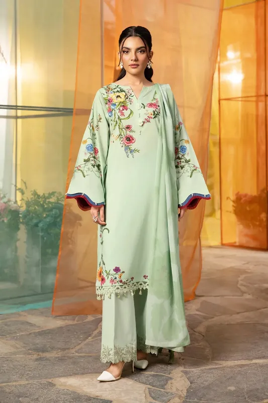 Maria B M Basic Summer Lawn 25 Green Organza – view 1 – Poshaq