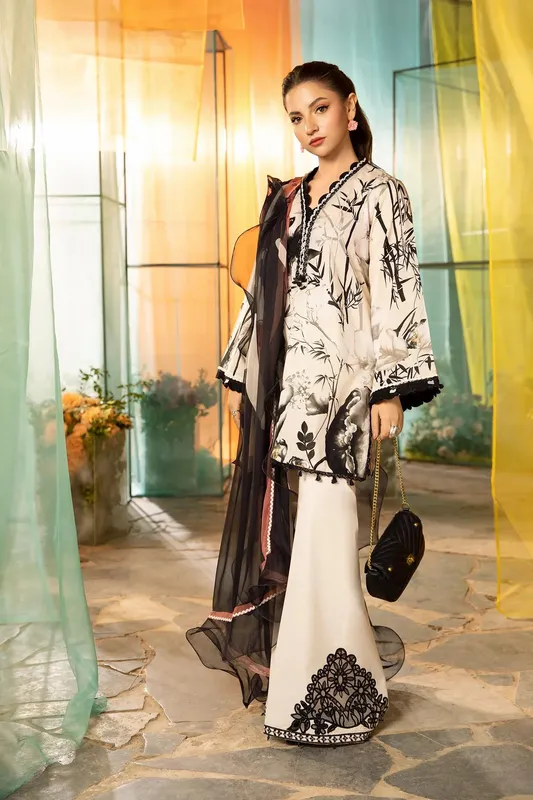 Maria B M Basic Summer Lawn 25 White Organza – view 1 – Poshaq