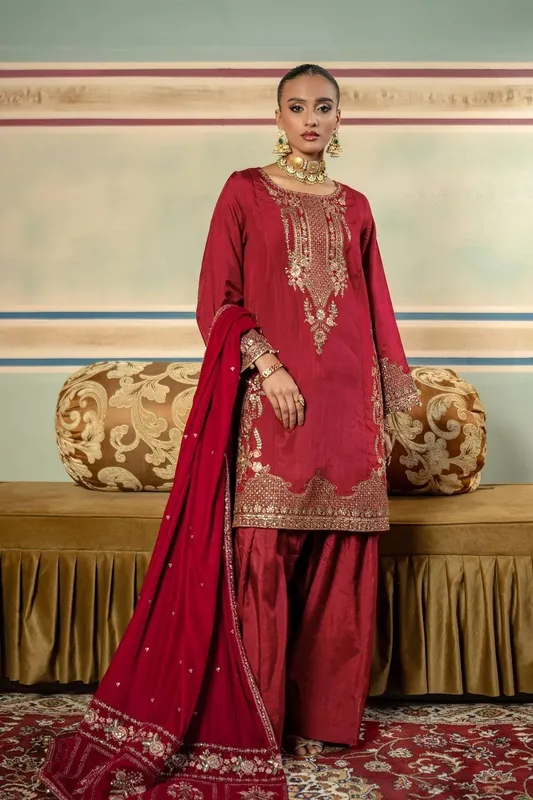 Maria B M Basics Festive Velvet Raw Silk – view 1 – Poshaq