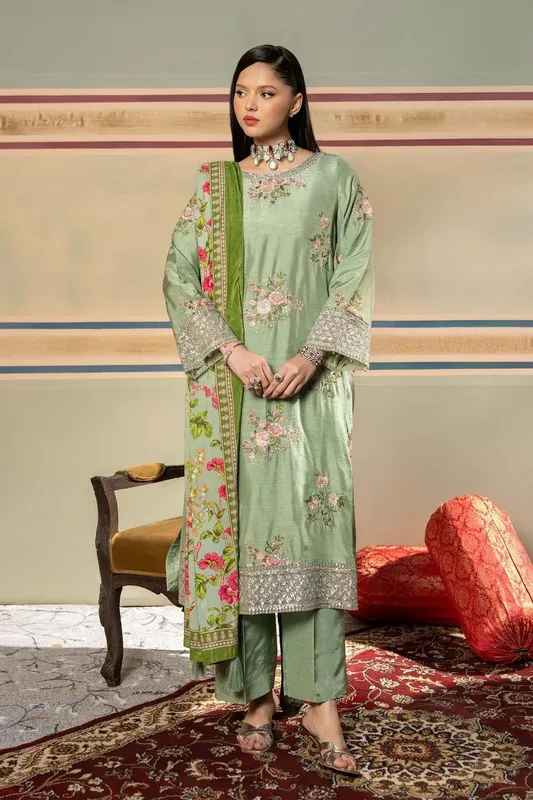 Maria B M Basics Festive Velvet Raw Silk – view 1 – Poshaq