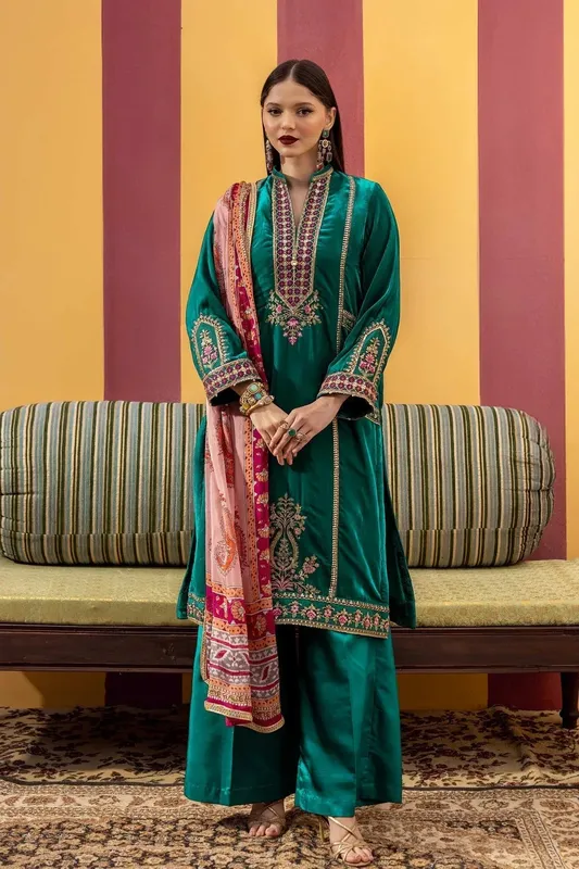 Maria B M Basics Festive Velvet Raw Silk – view 1 – Poshaq