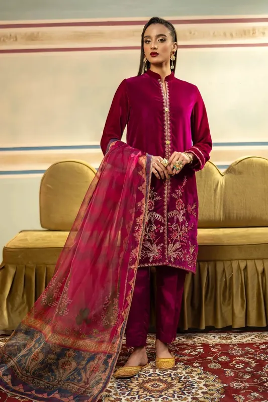 Maria B M Basics Festive Velvet Raw Silk – view 1 – Poshaq