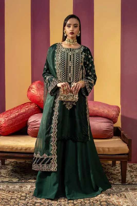 Maria B M Basics Festive Velvet Raw Silk – view 1 – Poshaq