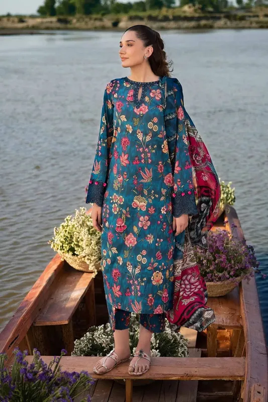 Maria B M Basics Lawn Teal Chiffon – view 1 – Poshaq