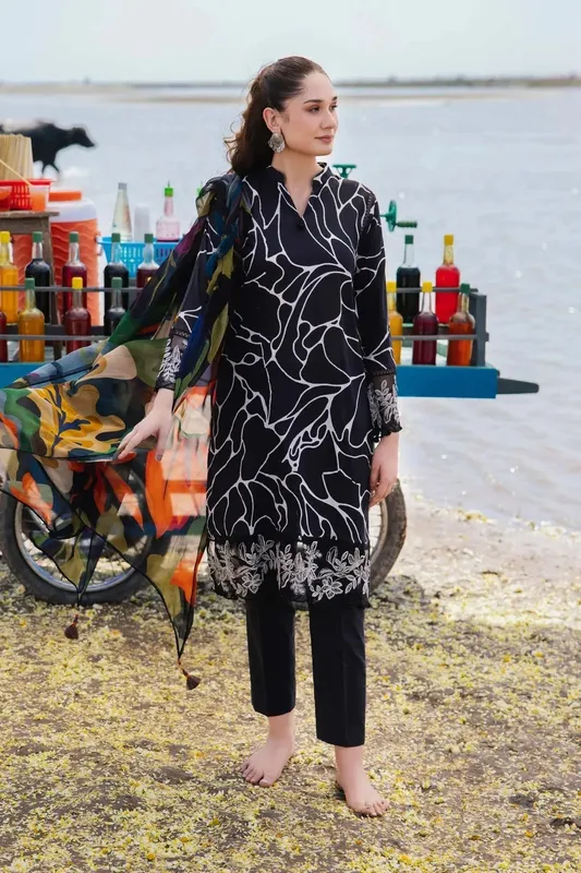 Maria B M Basics Lawn Black Chiffon – view 1 – Poshaq