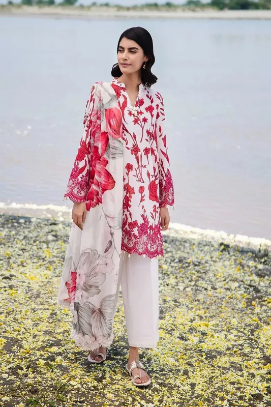 Maria B M Basics Lawn White Chiffon – view 1 – Poshaq