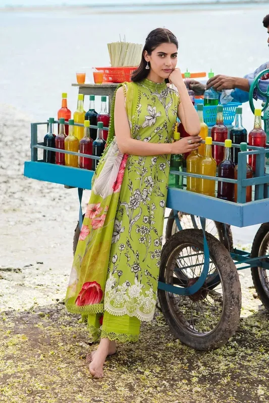 Maria B M Basics Lawn Green Chiffon – view 1 – Poshaq