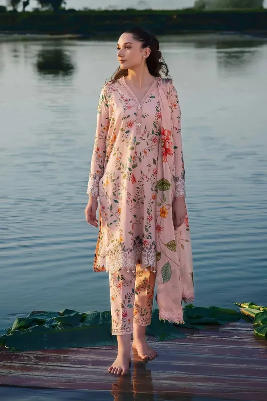 Maria B M Basics Lawn Peach Chiffon – view 1 – Poshaq