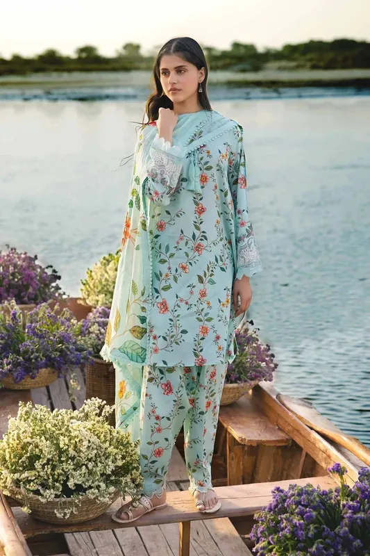 Maria B M Basics Lawn Blue Chiffon – view 1 – Poshaq