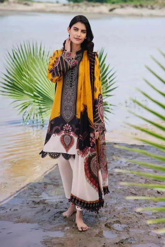 Maria B M Basics Lawn Mustard Chiffon – view 1 – Poshaq