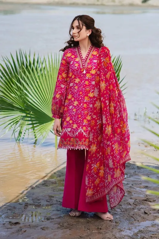 Maria B M Basics Lawn Pink Chiffon – view 1 – Poshaq