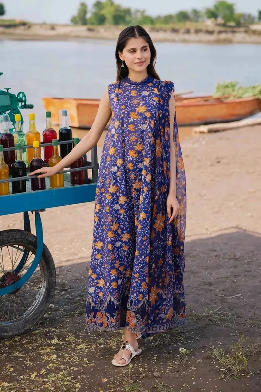 Maria B M Basics Lawn Blue Chiffon – view 1 – Poshaq