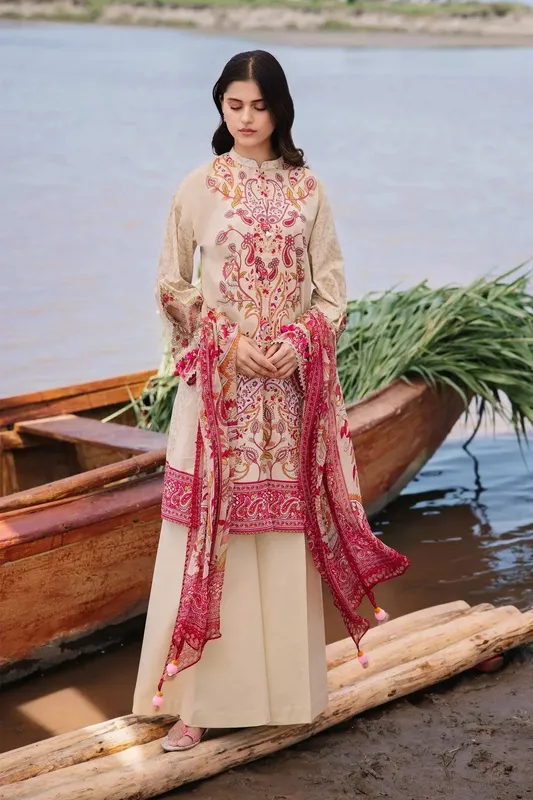 Maria B M Basics Lawn Beige Organza – view 1 – Poshaq