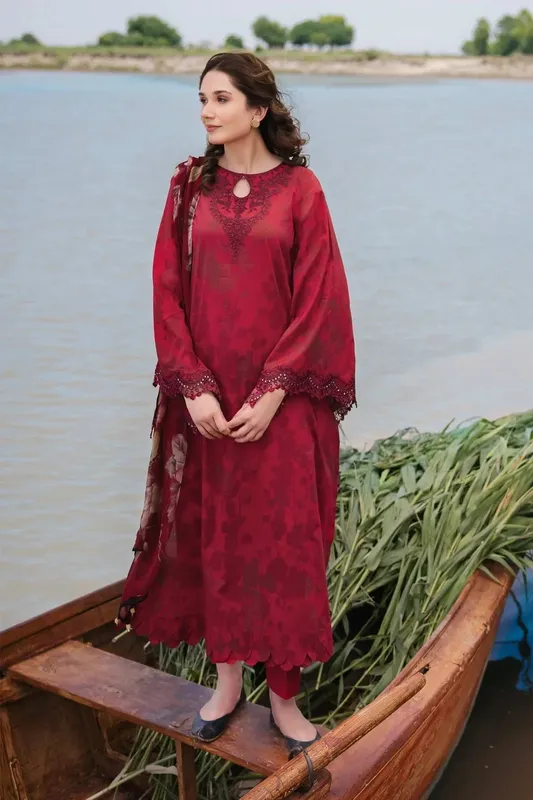 Maria B M Basics Lawn Red Organza – view 1 – Poshaq