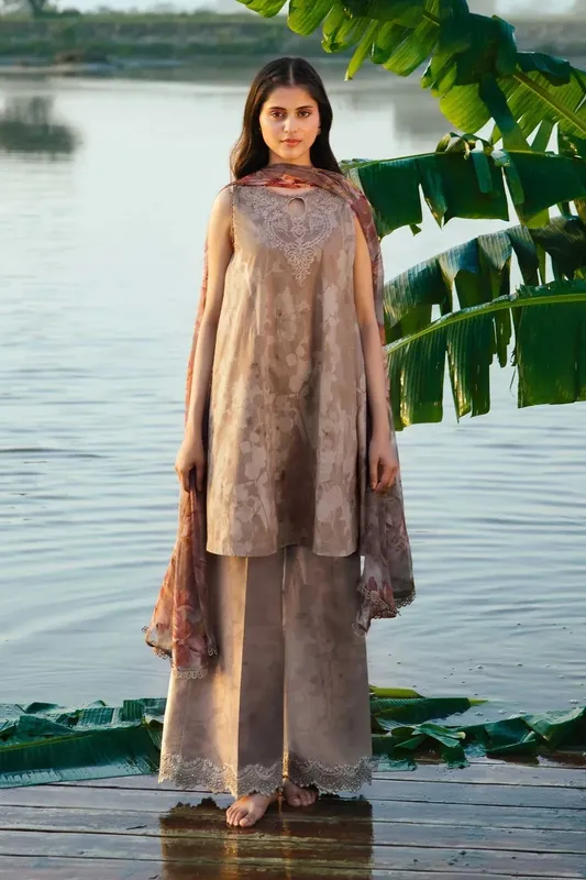 Maria B M Basics Lawn Brown Organza – view 1 – Poshaq