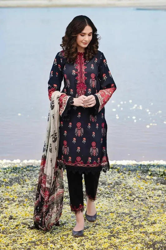 Maria B M Basics Lawn Black Organza – view 1 – Poshaq