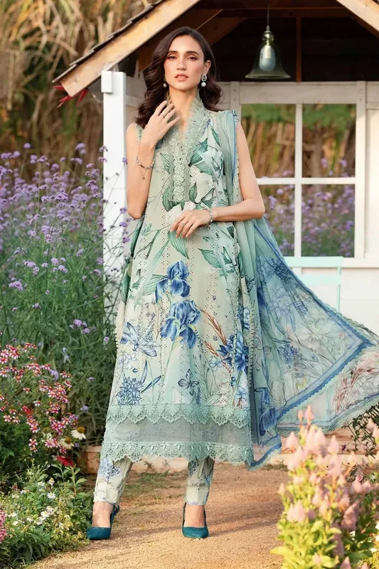 Maria B M Prints 25 Green Organza – view 1 – Poshaq