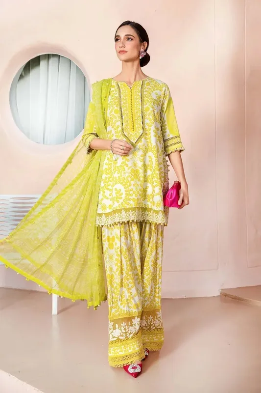 Maria B M Prints 25 Yellow Chiffon – view 1 – Poshaq