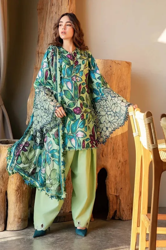 Maria B M Prints 25 Green Organza – view 1 – Poshaq
