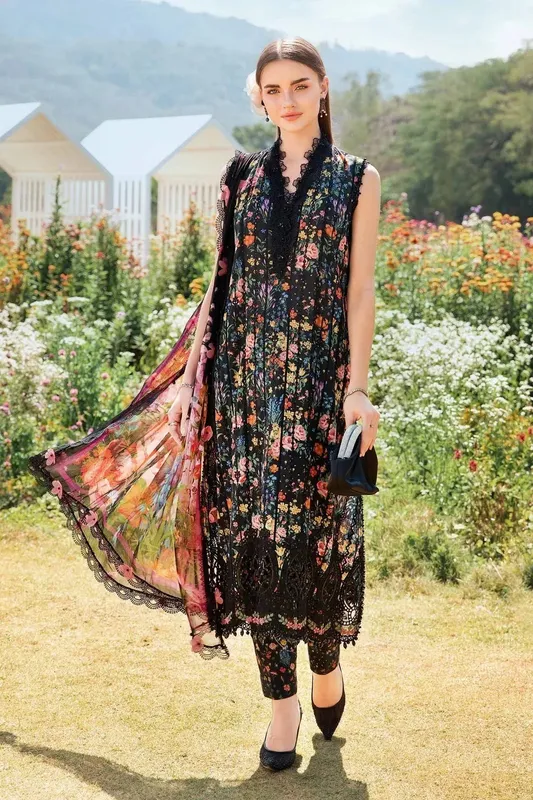 Maria B M Prints 25 Black Organza – view 1 – Poshaq