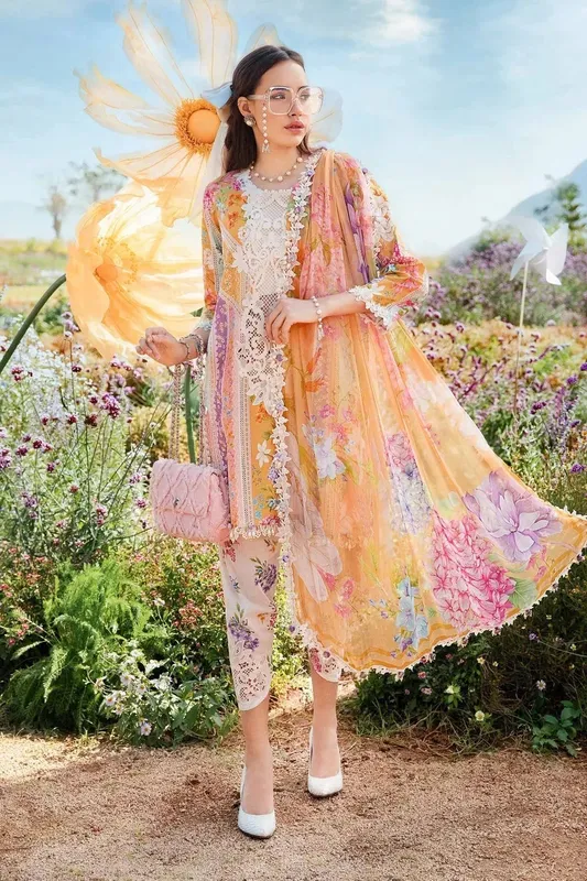 Maria B M Prints 25 Mustard Chiffon – view 1 – Poshaq