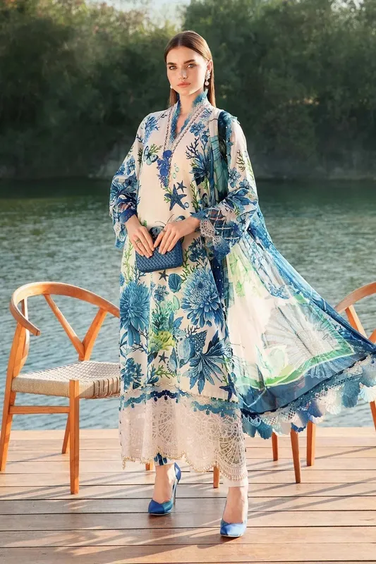 Maria B M Prints 25 White Organza – view 1 – Poshaq