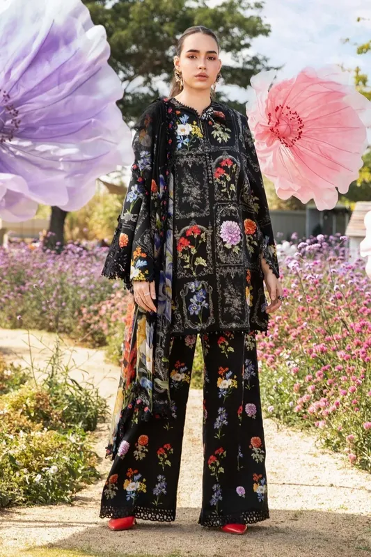 Maria B M Prints 25 Black Organza – view 1 – Poshaq
