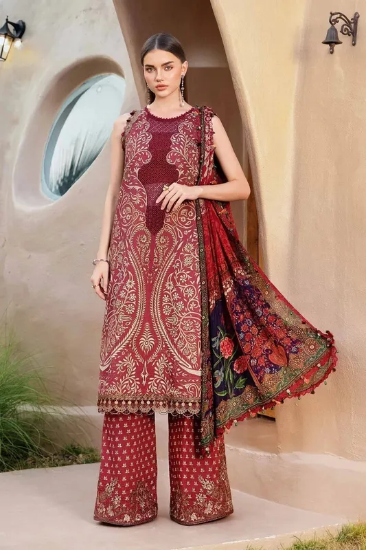Maria B M Prints 25 Maroon Organza – view 1 – Poshaq