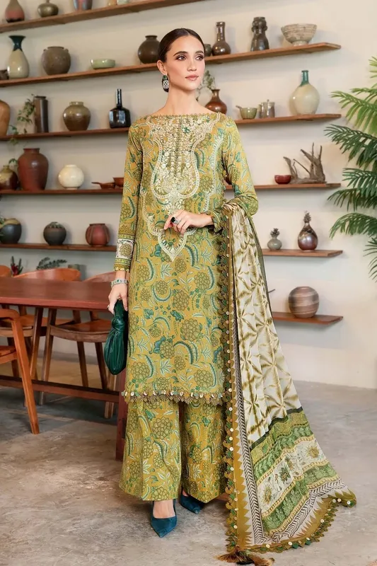 Maria B M Prints 25 Mustard Chiffon – view 1 – Poshaq