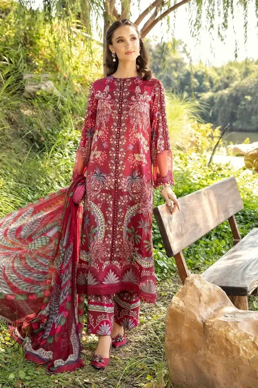 Maria B M Prints 25 Maroon Organza – view 1 – Poshaq