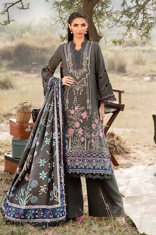 Maria B M Prints Winter 24 Grey Linen – view 1 – Poshaq