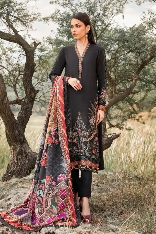 Maria B M Prints Winter 24 Black Linen – view 1 – Poshaq