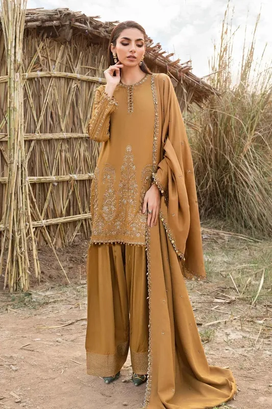 Maria B M Prints Winter 24 Mustard Linen – view 1 – Poshaq