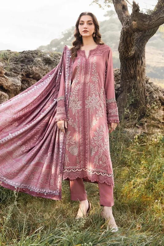 Maria B M Prints Winter 24 Pink Linen – view 1 – Poshaq