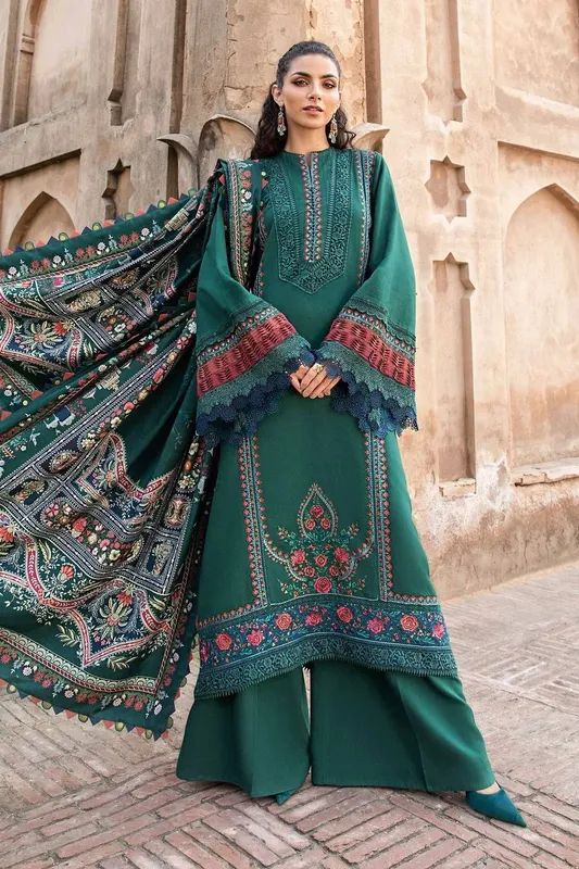 Maria B M Prints Winter 24 Green Linen – view 1 – Poshaq