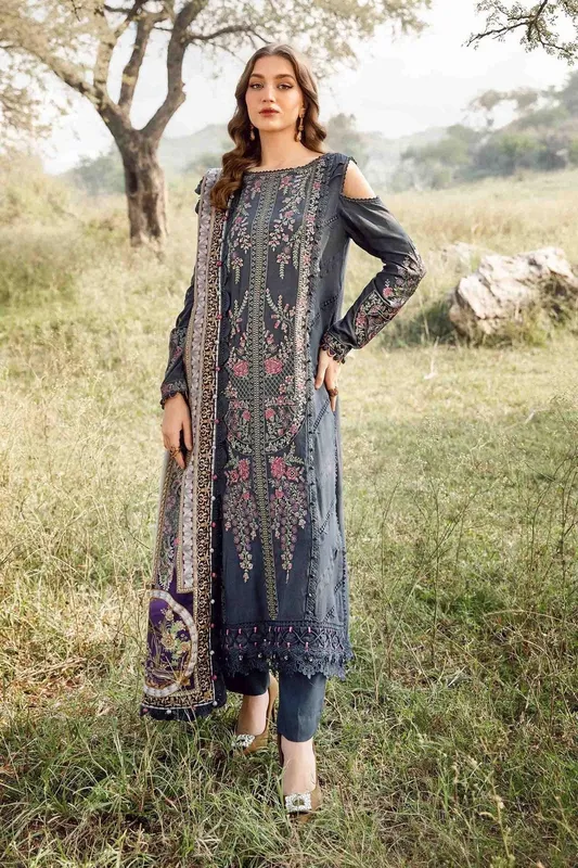 Maria B M Prints Winter 24 Grey Linen – view 1 – Poshaq
