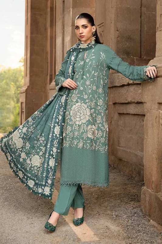 Maria B M Prints Winter 24 Green Linen – view 1 – Poshaq