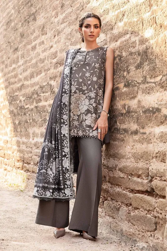 Maria B M Prints Winter 24 Grey Linen – view 1 – Poshaq