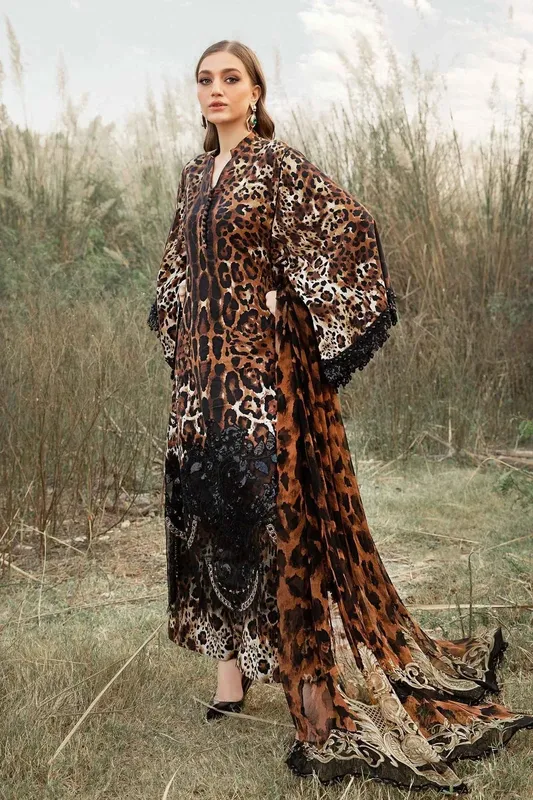 Maria B M Prints Winter 24 Brown Organza – view 1 – Poshaq