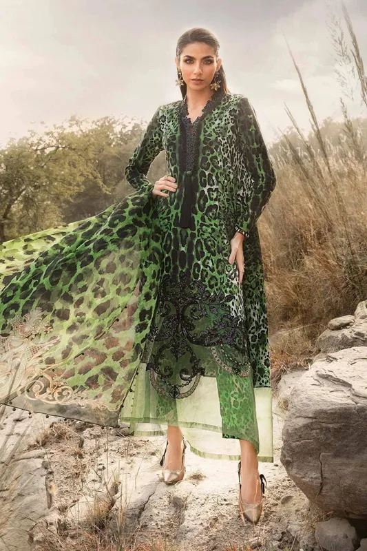 Maria B M Prints Winter 24 Green Organza – view 1 – Poshaq